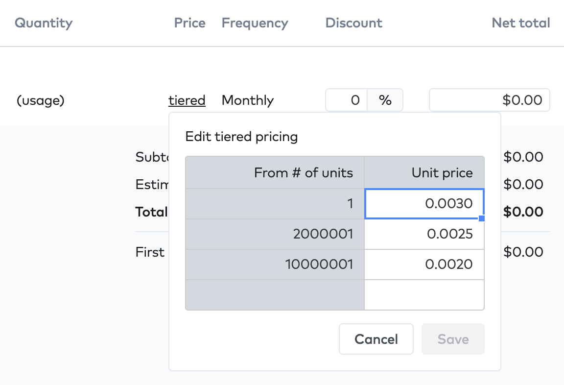 Edit tiered pricing on quote UI