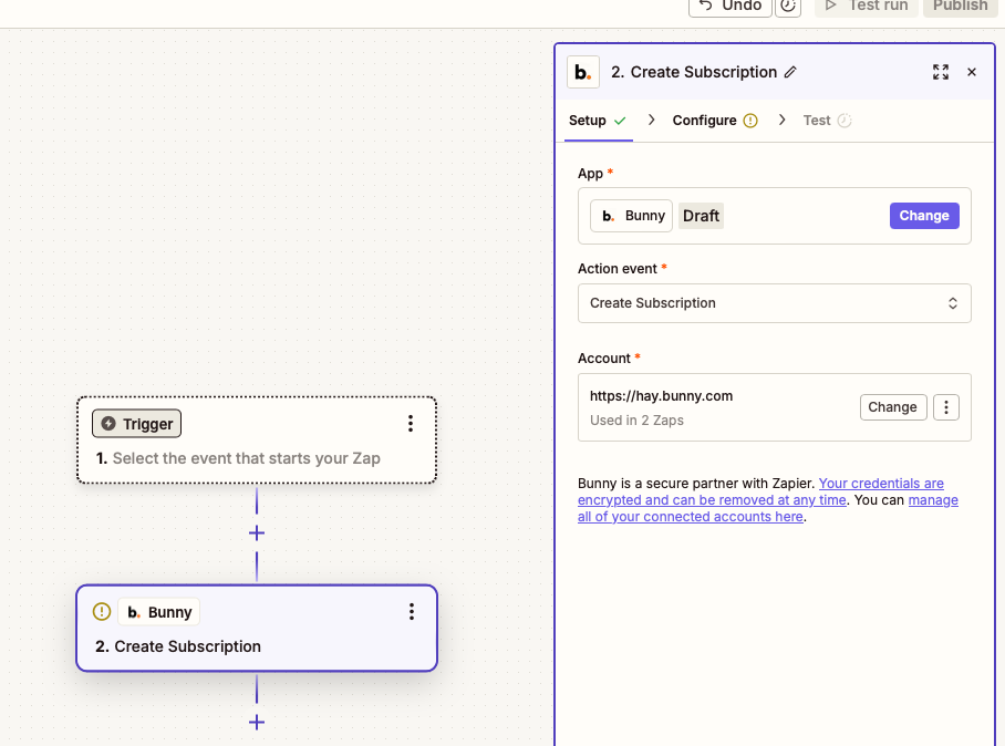 Bunny integrates with Zapier