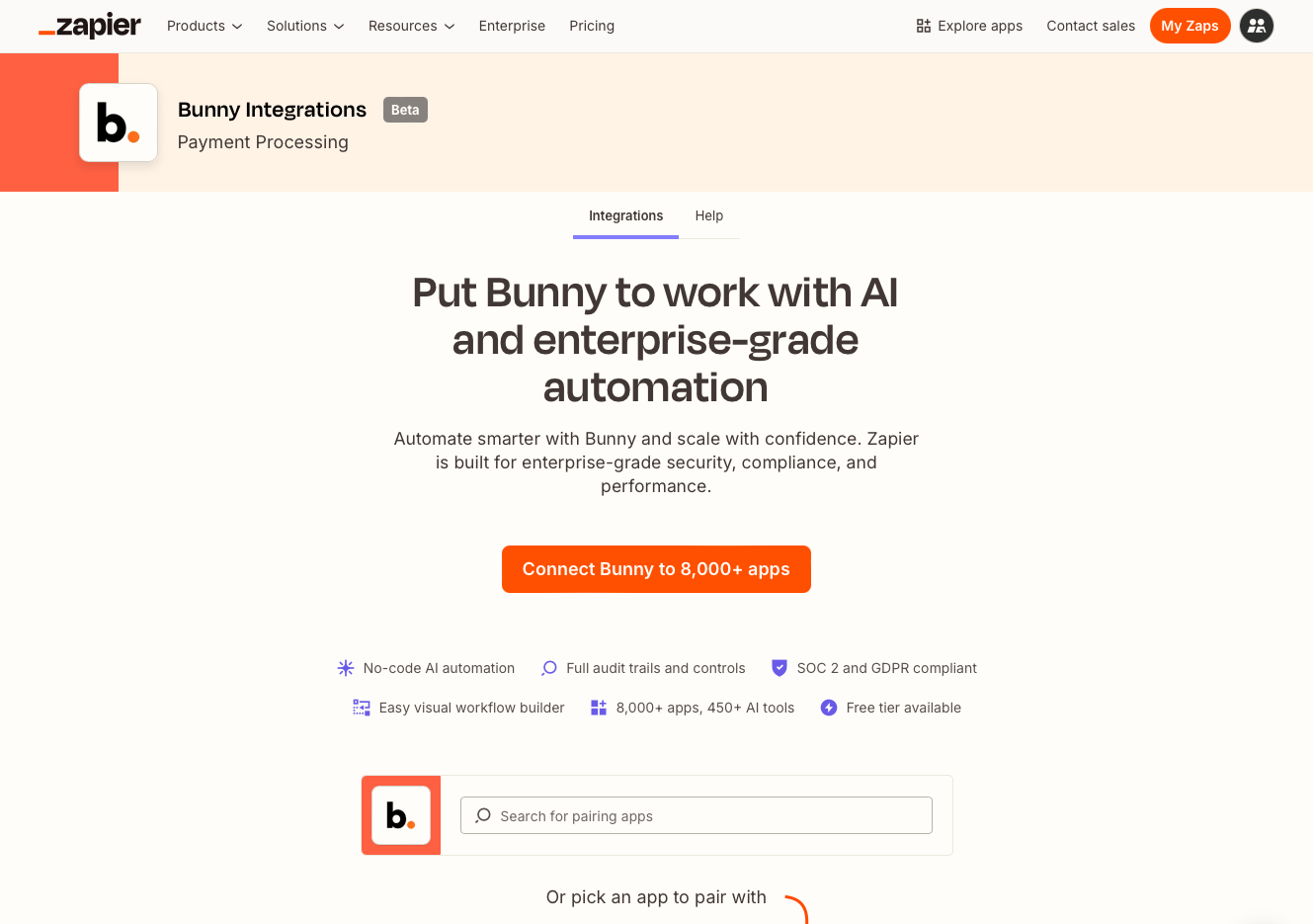 Bunny integrates with Zapier