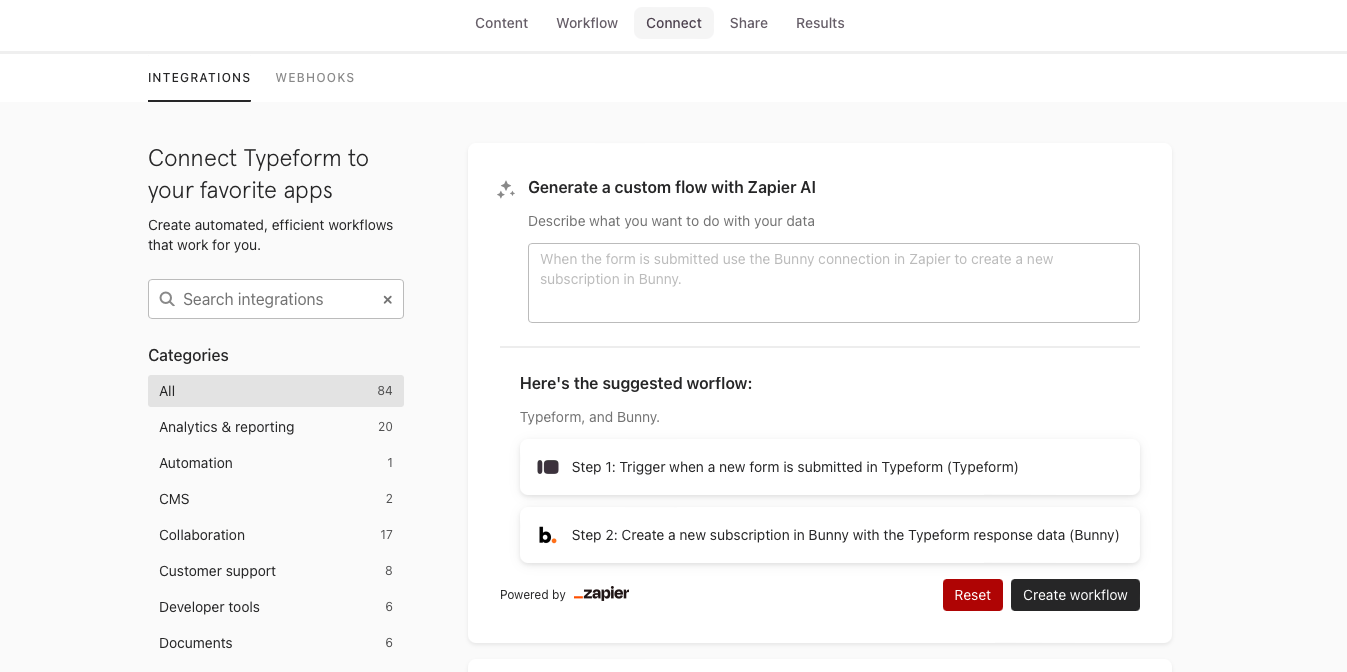 Typeform connecting to Zapier