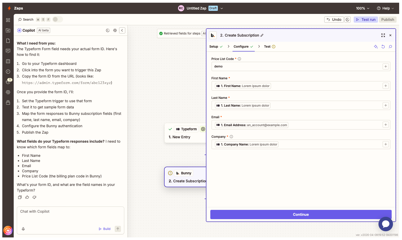 Zapier fields mapped to Bunny