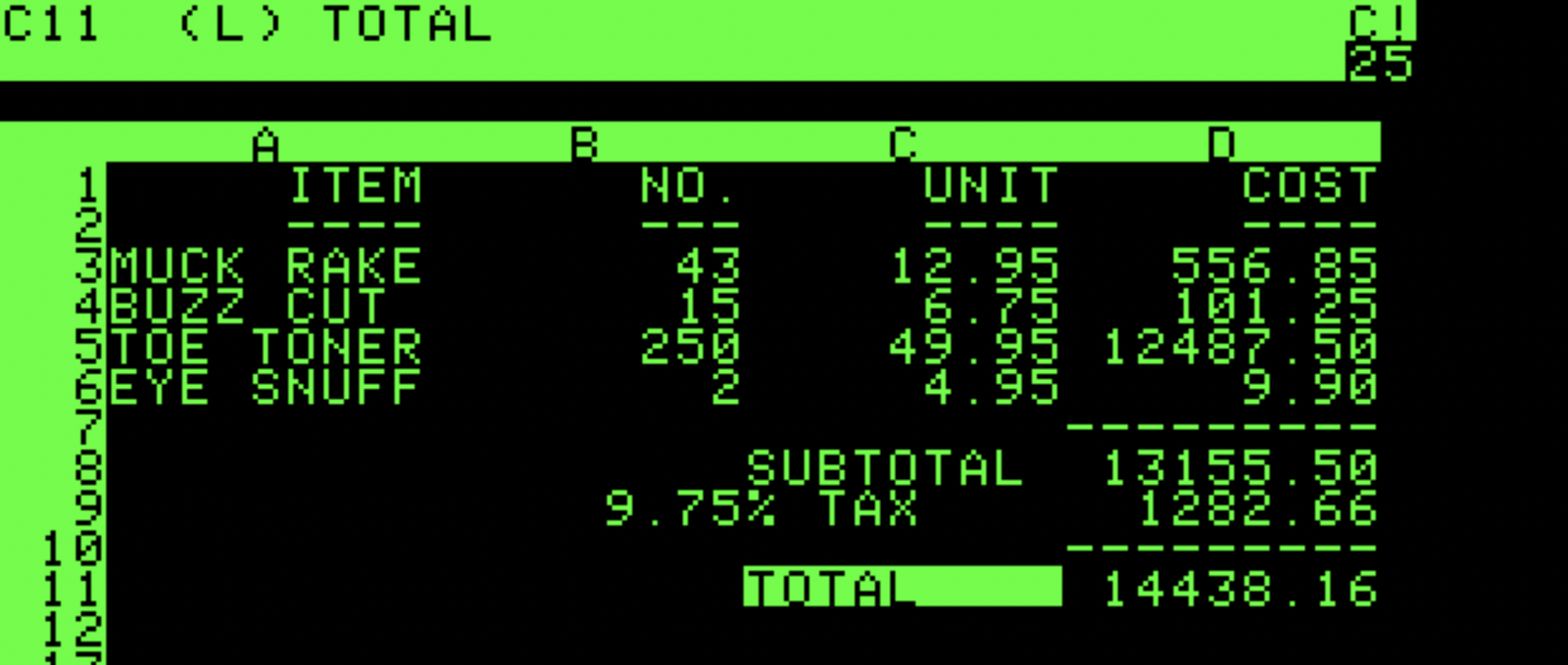 How's that spreadsheet working?
